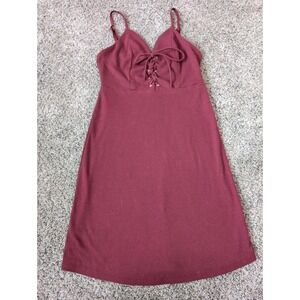 Miss Love Burgundy Lace Up Ribbed Knit Mini Dress Small D32108 Maroon Skater